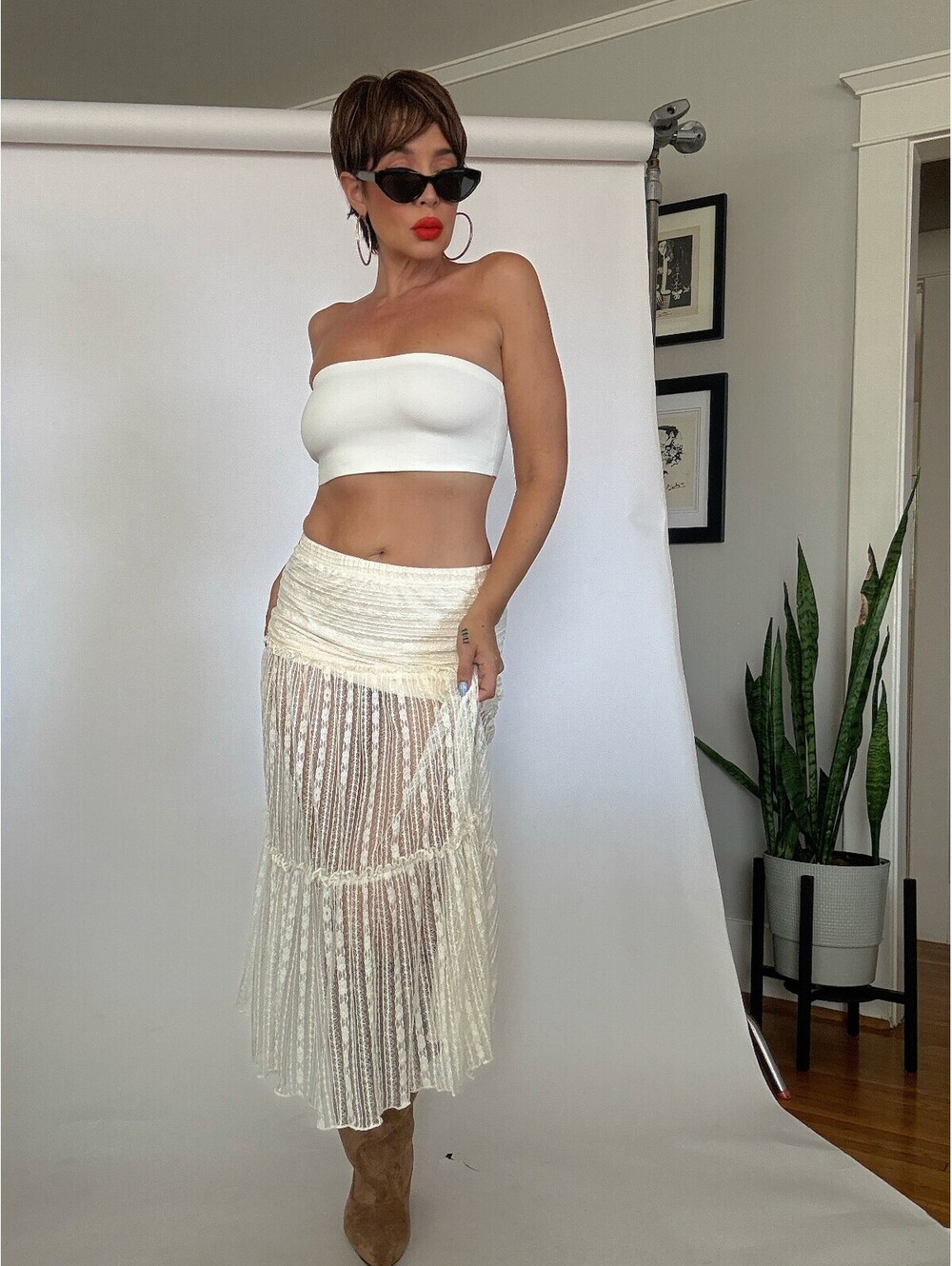 Cream Lace Maxi Skirt